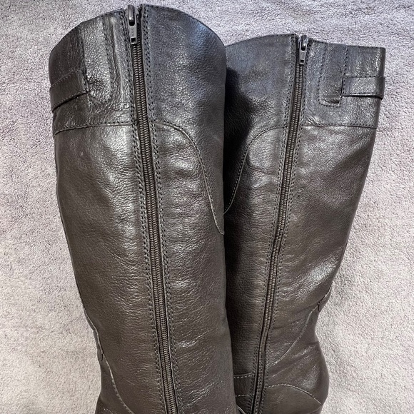Nine West Millicento Pebbled Leather Heel Full Zip Buckle Knee Boots 10M Brown - Picture 5 of 14